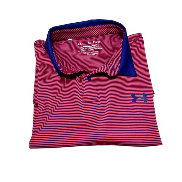 Under Armour Mens XL  TG Red & Blue Striped Polo Shirt With Moisture-Wicking - Picture 2 of 15